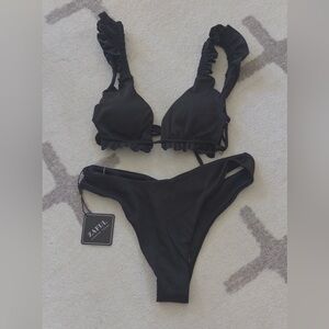 Zaful Black Ruffled Bikini Set Size M